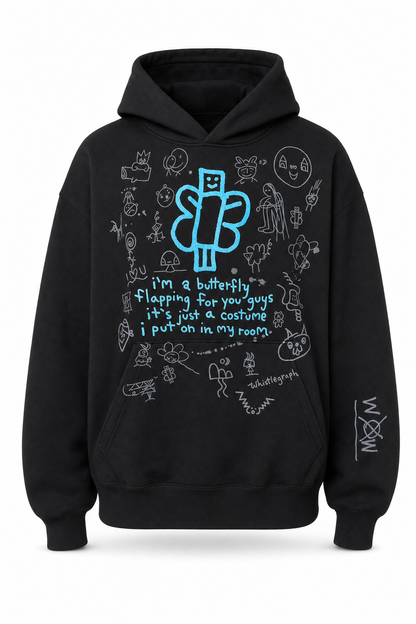 Blue butterfly cosplayer hoodie on white